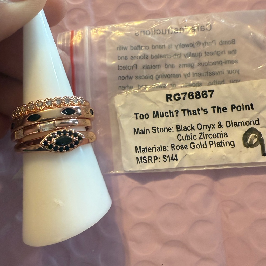 Too Much Thats The Point Rose Gold Stackable Rings With Black Onyx-Delicates 42$